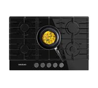 Cecotec Plaque de gaz Bolero Squad GN 5200F Glass Black. Puissance de 11 kW, 5 feux pour gaz naturel, verre noir, grilles complètes en fonte, brûleur Wok, système de sécurité