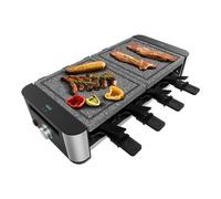 Cecotec Raclette Cheese&Grill 16000 Inox AllStone, 8 personnes, Grill de 1400 W, Thermostat réglable, Surface mixte grill-plancha 40 x 22 cm, Plaque en pierre naturelle, 8 poêlons et 8 spatules.