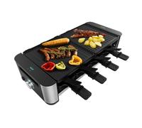 Cecotec Raclette Cheese&Grill 16000 Inox Black, 8 personnes, Grill de 1400 W, 40 x 22 cm, Thermostat réglable, Plaque de cuisson antiadhésive, Comprend 8 poêlons et 8 spatules.