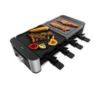Cecotec Raclette Cheese&Grill 16000 Inox MixGrill, 8 personnes, 1400 W, Thermostat réglable, 2 plaques de cuisson aluminium 20 x 22 cm et en pierre naturelle, 8 poêlons et 8 spatules.