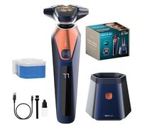 Cecotec Rasoir Rotatif avec Base Auto-nettoyante PrecisionCare Saphire Pro. 3-5 min, Inclut un Liquide de Nettoyage, Autonomie 90 min, Lames en Titane, Résistant à l'Eau IPX7