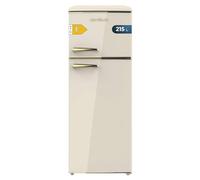 Cecotec Réfrigérateur 2 Portes Rétro de 215 L Bolero CoolMarket 2D Origin 215 Beige E. Hauteur 148,2 cm et 55,2 cm de large, LED, Poignée Gold, Étagères en Verre, Contrôle de la Température, Beige
