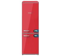 Cecotec Réfrigérateur Combiné Rétro 300L Bolero CoolMarket Combi Origin 300 Rouge E, Classe E, LED Intérieur, Crisper Box, Contrôle de Température, Poignée Chromée et Tablettes en Verre.