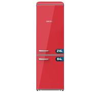 Cecotec Réfrigérateur Combiné Rétro 300L Bolero CoolMarket Combi Origin 300 Rouge E LED Intérieur, Crisper Box, Contrôle de Température, Poignée Chromée et Tablettes en Verre.