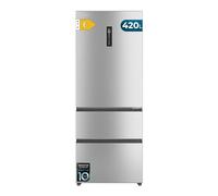 Cecotec Réfrigérateur Porte Française Total No Frost Bolero CoolMarket FD 420 Inox E, Extra Capacité Max 420L, Hauteur 186 cm et 70 cm Largeur, Compresseur Inverter, ATT Antibactérien