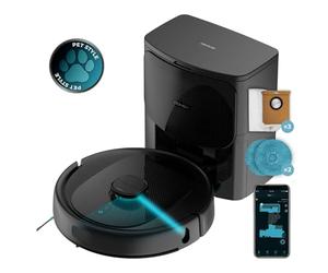 Cecotec Robot Aspirateur Base Auto-vidage Conga 9590 Spin Revolution Ultra Power Home, Navigation Laser, 10000Pa, App, Autonomie 240min, IA Évite Objets, Tissus Rotatives, Brosse Silicone pour Animaux