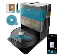 Cecotec Robot Aspirateur et Laveur de Sols avec IA et Base de Vidange Automatique Conga X70. Moteur de 15000Pa, Base 4en1, Technologie Laser, Serpillières Rotatives, Brosse Latérale, App et Bluetooth