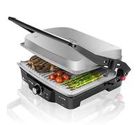 Cecotec Rock'n Grill 1500 Take & Clean - Gril Électrique, Revêtement RockStone, Amovible et Lavable au Lave-Vaisselle, Ouverture à 180° et Plaque Supérieure Flottante, 1500 W, Acier Inoxydable (Plaques fixes, 2000 W)