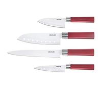 Cecotec Set de 4 couteaux japonais professionnels Santoku. Usage domestique avec lame en acier inoxydable (Rouge)