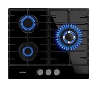 Cecotec Table de Cuisson à Gaz 3 Feux Bolero Squad GN 3200F Glass Black. 6,25kW, Prête pour le Gaz Naturel, Verre Noir, Grilles Complètes en Fonte, Brûleur Wok Triple Couronne et Sécurité