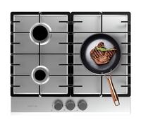 Cecotec Plaque de gaz Bolero Squad GN 3200F Inox. 6,25 kW, 3 feux pour gaz naturel, acier inoxydable, grilles complètes en fonte, brûleur wok triple couronne, allumage automatique