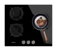 Cecotec Table de Cuisson à Gaz 3 Feux Bolero Squad GN 3200S Glass Black. 6,25kW, Prête pour le Gaz Naturel, Verre Noir, Grilles Individuelles en Fonte, Brûleur Wok, Sécurité Vannes