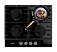 Cecotec Plaque de gaz Bolero Squad GN 4200F Glass Black. 8 kW, 4 feux, prête pour gaz naturel, verre noir, grilles complètes en fonte, brûleur wok triple couronne