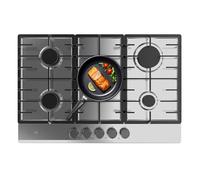 Cecotec Table de Cuisson à Gaz 5 Feux Bolero Squad GN 5200F Inox. 11kW, Prête pour le Gaz Naturel, Acier Inoxydable, Grilles Complètes en Fonte, Brûleur Wok, Allumage Électrique