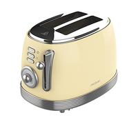 Cecotec Toast & Taste 800 Vintage Light Yellow. 850 W, double fente courte extra large de 3,8 cm, 2 toasts, finitions en acier inoxydable, style vintage, 3 fonctions, jaune