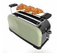 Cecotec Toastin' Time 1500 Green Grille-pain vertical, 1500 W, double fente longue et fente large de 3,8 cm, anneaux supérieurs, acier inoxydable, ouverture et fermeture automatiques, ramasse-miettes