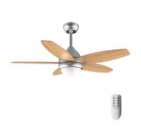 Cecotec Ventilateur de Plafond avec Lumière EnergySilence Aero 495, 55 W, Diamètre 42” (106 cm) avec 5 Pales Réversibles, Lumière LED, Télécommande, Minuterie jusqu’à 8h, 3 Vitesses, Finition en Bois