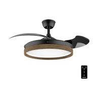 Cecotec Ventilateur de Plafond avec Lumière Energysilence Aero 4320 Invisible Wood&Black. 35W, 6 Vitesses, Pales Rétractables, Télécommande, Minuteur, Lumière Intégrée, Intensité Lumineuse Réglable