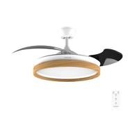 Cecotec Ventilateur de Plafond avec Lumière Energysilence Aero 4320 Invisible Wood&White. 35W, 6 Vitesses, Pales Rétractables, Télécommande, Minuteur, LED Intégrée, Intensité Lumineuse Réglable