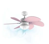 Cecotec Ventilateur de plafond EnergySilence 3600 Vision Violet 50 W, diamètre 92 cm, lampe, 3 vitesses, 6 pales réversibles, fonction été, hiver, interrupteur à chaîne, blanc/lilas