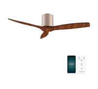 Cecotec Ventilateur de Plafond EnergySilence Aero 5500 Aqua GoldDarkWood Connected, Moteur DC 40W, Diamètre 132 cm, Basse Consommation, Wifi, Télécommande, Extérieur, Minuteur, Été/Hiver, Silencieux