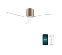 Cecotec Ventilateur de Plafond EnergySilence Aero 5500 Aqua GoldWhite Connected, Moteur DC 40W, Diamètre 132 cm, Basse Consommation, Wifi, Télécommande, Extérieur, Minuteur, Été et Hiver, Silencieux