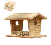 Cedar Hanging Villa, Squirrel Proof Bird Sanctuary, 13.5 inches Shelter with Overhang Roof, Solid Timber Seed Basin, Weatherproof House with Rustic Style, Garden Decor for Finch and Bluebird