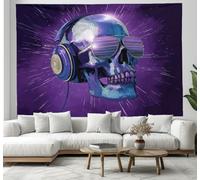 CEDNXOER 3D Effet Crâne Écouteurs Tapisserie Art Mural Tapisserie Murales, Style Hip-Hop Musique Murale En Tissu Pour Chambre Salon Serviette De Plage Tenture Murale 180×230cm