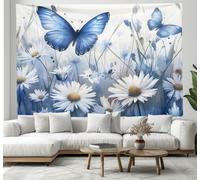 CEDNXOER 3D Effet Papillon Marguerite Blanche Tapisserie Art Mural Tapisserie Murales, Champs Fleurs Murale En Tissu Pour Chambre Salon Serviette De Plage Tenture Murale 100x150 cm