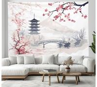 CEDNXOER 3D Effet Style Japonais Paysage Tapisserie Art Mural Tapisserie Murales, Sakura Temple Pont Murale En Tissu Pour Chambre Salon Serviette De Plage Tenture Murale 150×200cm