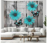 CEDNXOER 3D Effet Turquoise Marguerites Papillons Tapisseries décoratives, 130×150cm Tapisserie Murales, Style Grain Bois Tapisserie Murale Tissu Pour Chambre Salon Tenture Murale