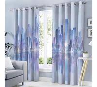 CEDNXOER Bleu Rideaux Occultant pour Chambre À Coucher Salon, Oeillets Isolation Thermique Rideau, Abstrait Gratte-Ciel Ville Reflet Polyester Rideau Fenêtre 140x225 cm, 2 Panneaux