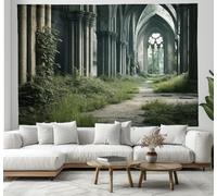 CEDNXOER Église Abandonnée tapisserie,Tissu décoratif Tapisserie Tenture Murale Impression Nature Herbe 3D Couverture Tenture Murale Pour Salon Chambre Dortoir Décor 180×230cm