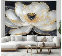 CEDNXOER Fleurs Blanches Floral 3D Effet Tapisserie Art Mural Tapisserie Murales, Texture Dorée Tapisseries Murale Tissu décoratif Pour La Chambre À Coucher Le Salon Dortoir Tapisseries 150×200cm