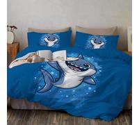 CEDNXOER Housse de Couette 140x200cm Motif Sourire Animal Mignon Requin Parure de Lit 1 Personne, Ensemble de Literie en Microfibre Fermeture Éclair et 1 Taies d'oreiller 65x65 cm