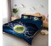 CEDNXOER Housse de Couette 240x260cm Motif Sports Tennis Parure de Lit Boule Foudre Fermeture Éclair, Linge de Lit 2 Personnes Adulte avec 2 Taies d'oreiller 65x65 cm