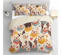 CEDNXOER Housse de Couette Bouledogue Français 3 Pièces 220x240cm avec 2 Taies d'oreiller 65x65 cm Aquarelle Animaux Amour Motifs Parure de Lit Douce Respirable Microfibre