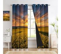 CEDNXOER Lot De 2 Rideau Occultant Anti Froid 140x160 cm,Coucher Soleil Fleurs Colza Paysages Naturels Rideau Opaque Isolant Thermique Phonique Jaune,Décoration De Salon Chambre Balcon