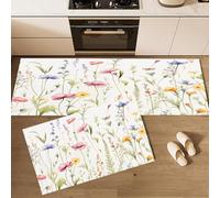 CEDNXOER Lot de 2 Tapis Cuisine antidérapant Lavable,Tapis de Cuisine Campagne Plantes Insectes,Tapi cuisin antiderapant Fleurs Sauvages Libellule pour Couloir,Entrée 45×75cm+45×150cm