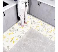 CEDNXOER Lot de 2 Tapis de Cuisine Antidérapant, Campagne Fleurs Sauvages Lavable Tapis de Cuisine avec 16pcs Autocollants antidérapants pour Cuisine, Couloir, Fleurs Jaunes Plantes 45×75cm+45×150cm