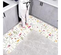 CEDNXOER Lot de 2 Tapis de Cuisine antidérapant, Campagne Plantes Aquarelle Fleurs Sauvages Tapis de Cuisine antidérapant Lavable, Couloir, Salon, Chambre à Coucher, 45×75cm+45×150cm