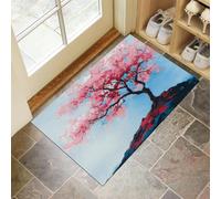 CEDNXOER Paillasson antidérapant pour intérieur, 45 x 75 cm, Motif Arbre Sakura Pétales,Absorbant Entree Tapis Résumé Plantes,Lavable en Machine Tapis pour Porte et Couloir Bleu