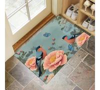 CEDNXOER Paillasson antidérapant pour intérieur, 50 x 70 cm, Motif Pinson Arbres Papillon Fleurs,Absorbant Entree Tapis Campagne Fleurs,Lavable en Machine Tapis pour Porte et Couloir Bleu