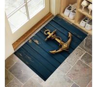 CEDNXOER Paillasson antidérapant pour intérieur, 90 x 150 cm, Motif Ancre Grain Bois,Absorbant Entree Tapis Voile Ferme,Lavable en Machine Tapis pour Porte et Couloir Bleu Marine
