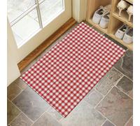 CEDNXOER Paillasson antidérapant pour intérieur, 90 x 150 cm, Motif Plaid Rayures,Absorbant Entree Tapis Simple Géométrique,Lavable en Machine Tapis pour Porte et Couloir Rouge