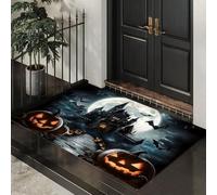 CEDNXOER Paillasson d'halloween avec Chauves-Souris Citrouilles, Motif Pleine Lune Château, Tapis de Bienvenue Lavable et Sntidérapant pour La Maison, Entrée