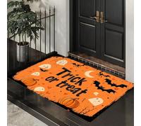 CEDNXOER Paillasson d'halloween avec Lettres, Motif Fantôme Citrouille Dessin Animé, Tapis de Bienvenue Lavable et Sntidérapant pour La Maison, Entrée