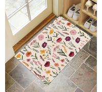 CEDNXOER Paillasson D'Intérieur 40 x 60 cm, Tapis Entree Interieur Lavable en Machine Campagne Floral, TPR Antidérapant, Fleurs Sauvages Plantes Tapis pour Portes D'Entrée décoré Couloirs, Beige