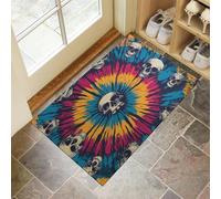CEDNXOER Paillasson D'Intérieur 40 x 60 cm, Tapis Entree Interieur Lavable en Machine Rétro Rayures, TPR Antidérapant, Tie-Dye Crâne Tapis pour Portes D'Entrée décoré Couloirs, Bleu