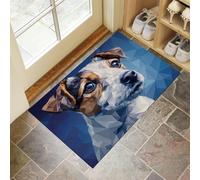 CEDNXOER Paillasson D'intérieur, 45 x 75 cm, Géométrie Jack Russell Terrier Tapis De Porte Lavable TPR Antidérapant, Paillasson Absorbant Animaux Compagnie pour Les Entrées, Les Portes D'entrée, Bleu